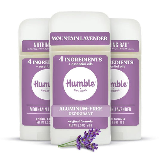 Humble Aluminum-Free Deodorant for Women & Men, Mountain Lavender - Clean & Fresh Natural Deodorant Stick with Essential Oils for Long-Lasting Odor Control - 3 Pack