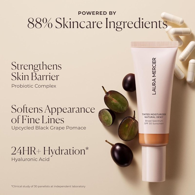 Laura Mercier Tinted Moisturizer - Natural Dewy SPF 30 | 24HR Hydration, Buildable Coverage, Sheer Finish