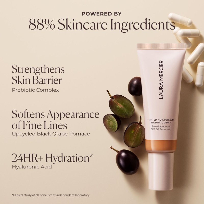Laura Mercier Tinted Moisturizer Natural Dewy with SPF 30: 24HR+ Hydration, Long Lasting, Sheer to Light, Buildable Coverage, Dewy Finish, Improve Skin Tone and Texture, Skin Tint, Teak