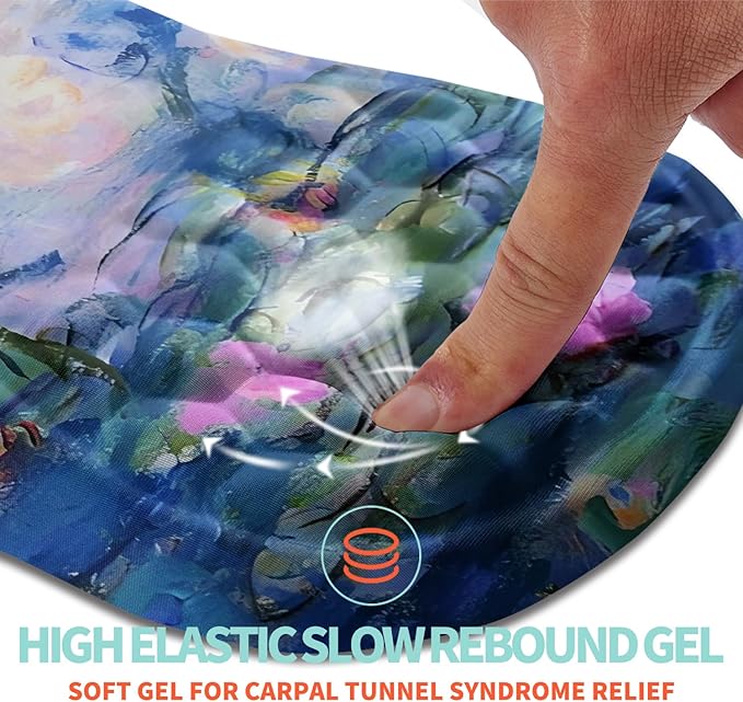 Kuosgm Ergonomic Mouse Pad Wrist Support with Memory Foam Massage Bulge, Carpal Tunnel Pain Relief Mousepad Wrist Rest for Mouse(12x8 inch, Lotus Pond)
