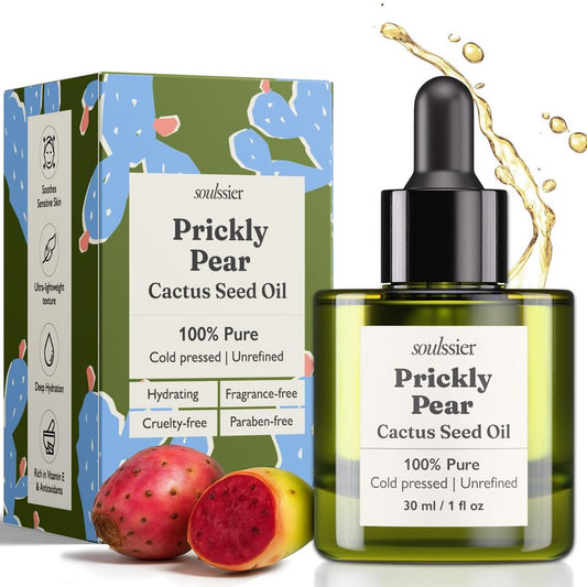 Soulssier Prickly Pear Seed Oil – 100% Pure, Fragrance-Free, Extra Virgin, Cold Pressed & Unrefined | Face Oil for Skin, Hair & Nails | Dry, Sensitive & Mature Skin Deeply Hydrating | 1 oz