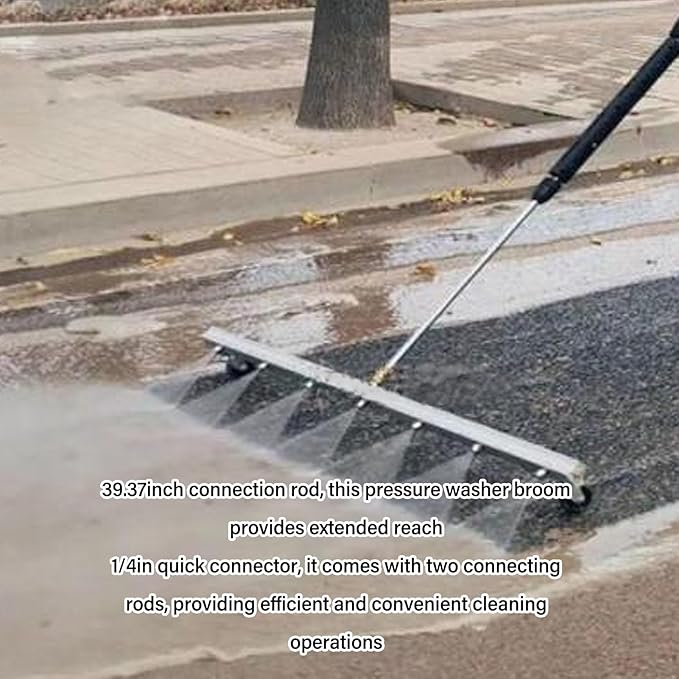 Pressure Washer Broom 39.37 Inch Extension Rod Stainless Steel Cleaner Quick Connect for Driveways Patios Undercarriages Commercial Residential Use (for Floor)