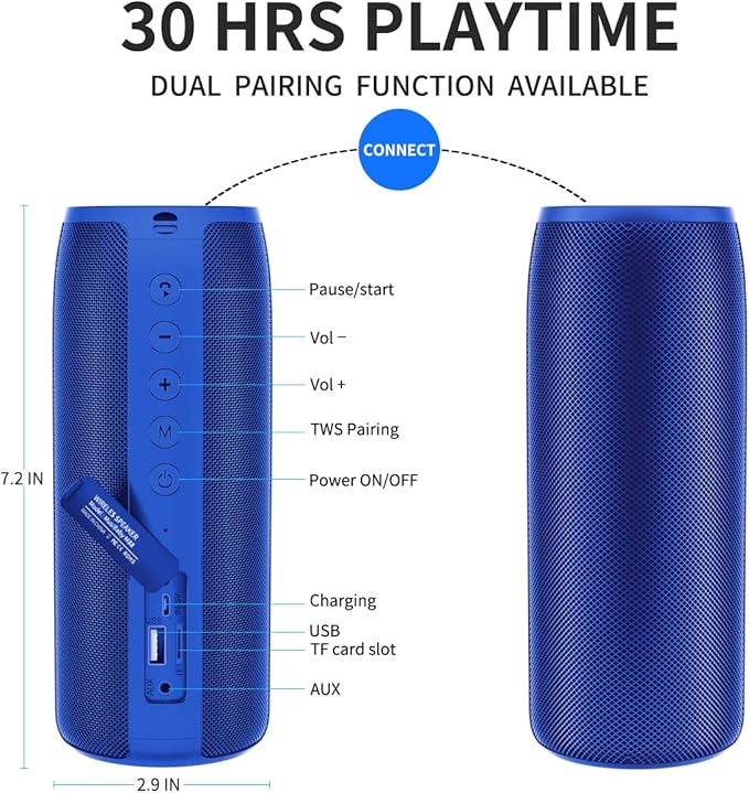 Musibaby Bluetooth Speaker, M88 Speakers,Dual Pairing, Bluetooth 5.3,Loud Stereo Sound,Booming Bass,30H Playtime for Home& Outdoor Party,Beach,Portable Speaker,Gifts(Blue)