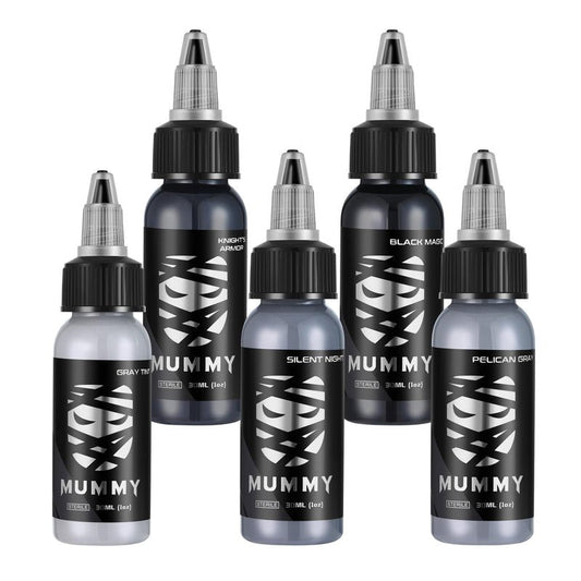 Mummy USA Custom Tattoo Ink Color Gray Set Evenly Long Lasting Vibrant and Bright, No Irritation Set 1 oz Bottles