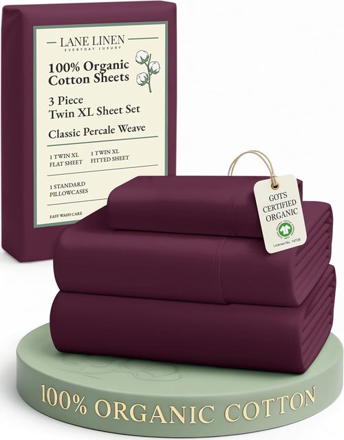LANE LINEN 100% Organic Cotton Twin XL Sheet Set - Eco-Friendly, Soft & Comfy, Naturally Cooling - Windsor Wine