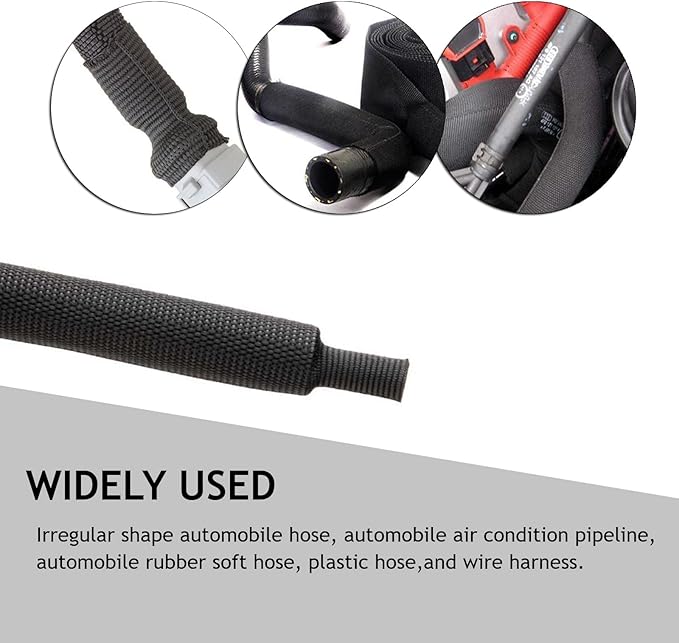 BuyUneed Heat Shrinkable Braided Sleeving 2:1 Ratio- Abrasion Protection Flexibility Wiring Harness Cable Sheath (1" ID, 12ft)