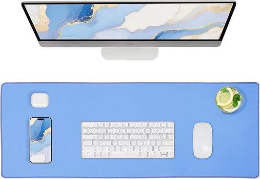 ALOANES Blue Waterproof Desk Mat, Large Mouse Pad with Extended Mouse Mat, with Anti Slip Base, Stitched Edge, Grain Jacquard Surface, Perfect for Gamer, Office& Home 3XL(35.43"x15.74"x0.12")