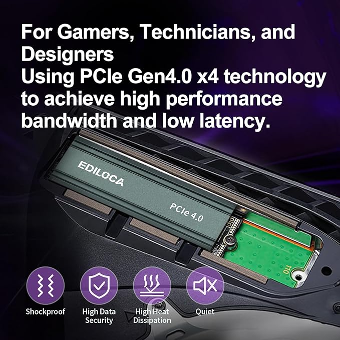 Ediloca 1TB M2 NVME SSD with Heatsink - PCIe Gen4.0 NVMe M.2 2280 3D NAND TLC, 5000MB/s Read, Internal Solid State Drive for PS5/PC, Dynamic SLC Cache, PS5 Storage Expansion, 5-Year Warranty(EN760)