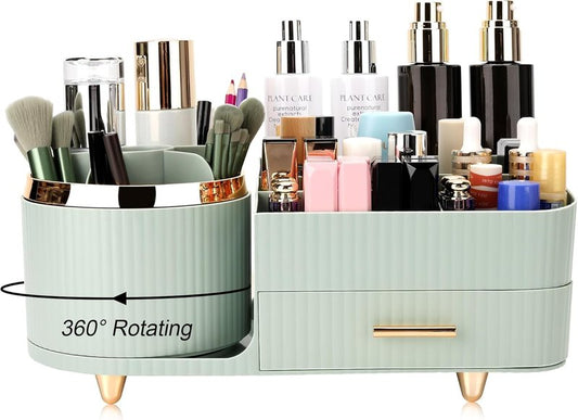 Makeup Organizer - Versatile Vanity Storage Case with Drawers | Fits Cosmetics, Skincare, Brushes & Accessories - Green