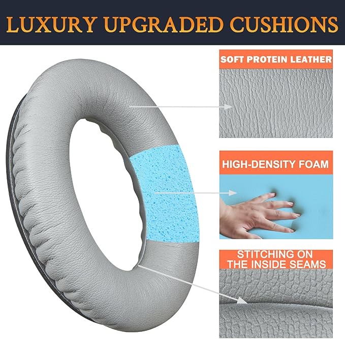 SoloWIT Earpads for Bose QC35/QC35 II Over-Ear Headphones, Softer Leather, Noise Isolation Foam - PL Silver