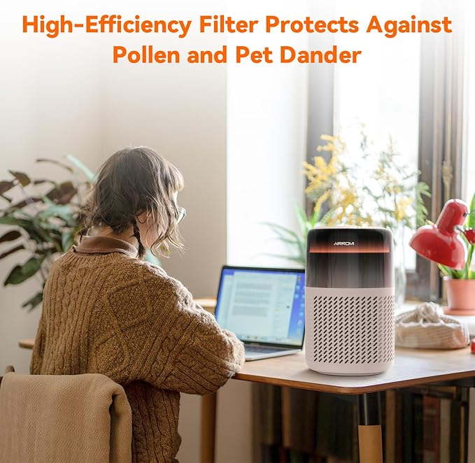 AIRROMI HEPA Air Purifier for Bedroom&Home,Pet Air Purifier for Home Pets,Removes Pet Odor,Cat Litter Smell,Dust,Smoke&Allergies,Quiet Room Air Purifier with Scents,360°Air Cleaner,A2005 Beige
