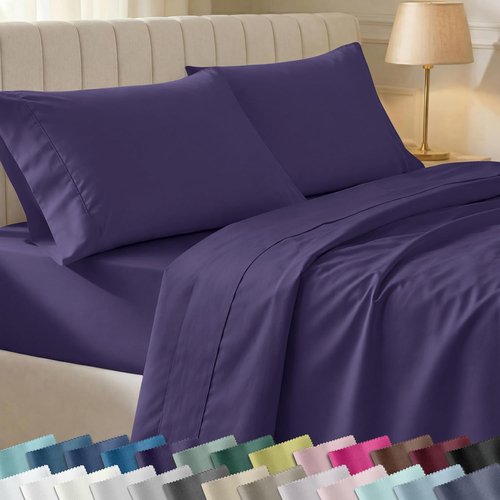 California Design Den King Size Sheet Set - Soft 400 Thread Count 100% Cotton, Deep Pocket | Dark Purple, 6-Pc with 4 Pillowcases