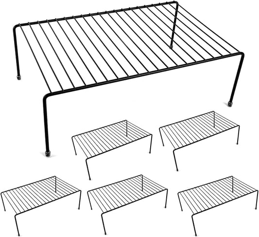 Large (16.1 x 10.2 Inch) Cabinet Storage Shelf Rack, Kitchen Shelves，Kitchen Counter and Cabinet Shelf, Storage Rack Organizer for Kitchen, Fridge, Cabinet, Bathroom Cupboard (Black, 6)