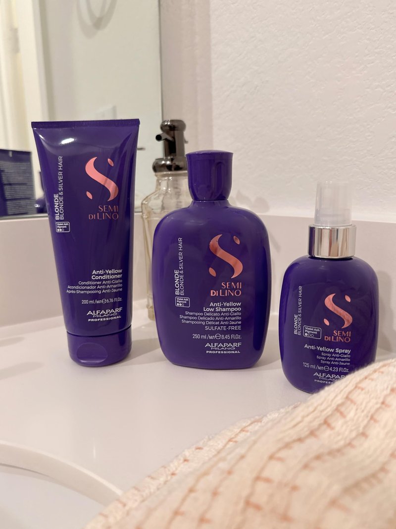 Alfaparf Milano Semi di Lino Gift Set for Blonde and Silver Hair - Anti-Yellow Sulfate Free Shampoo, Conditioner and Leave-In Spray Toner - Neutralizes Unwanted Yellow Tones
