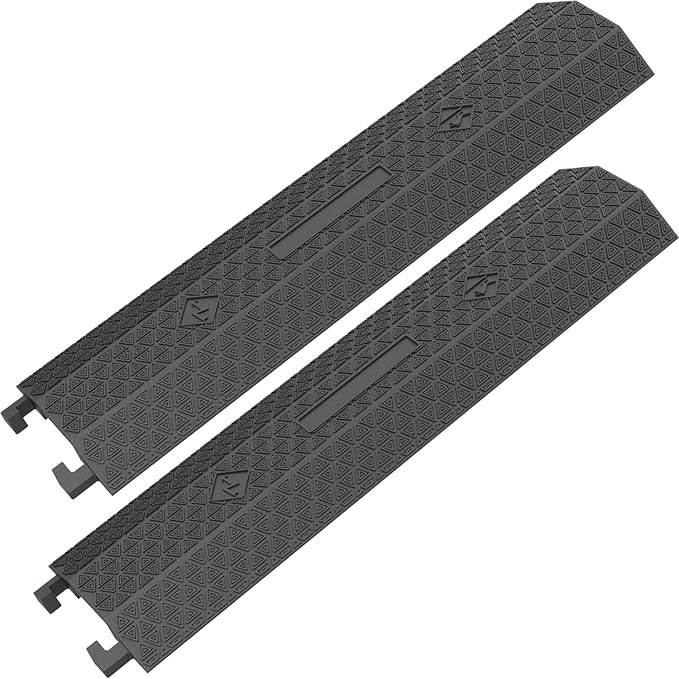 OranLite Double 40" inch Rubber Drop Over Cable Cover, 2 Pack Prevent Tripping Floor Cord Protector, Interlocking Cable Cover, Drop Track Cable Ramp, for Home, Office, Store, Warehouse (Wide - 2Pack)