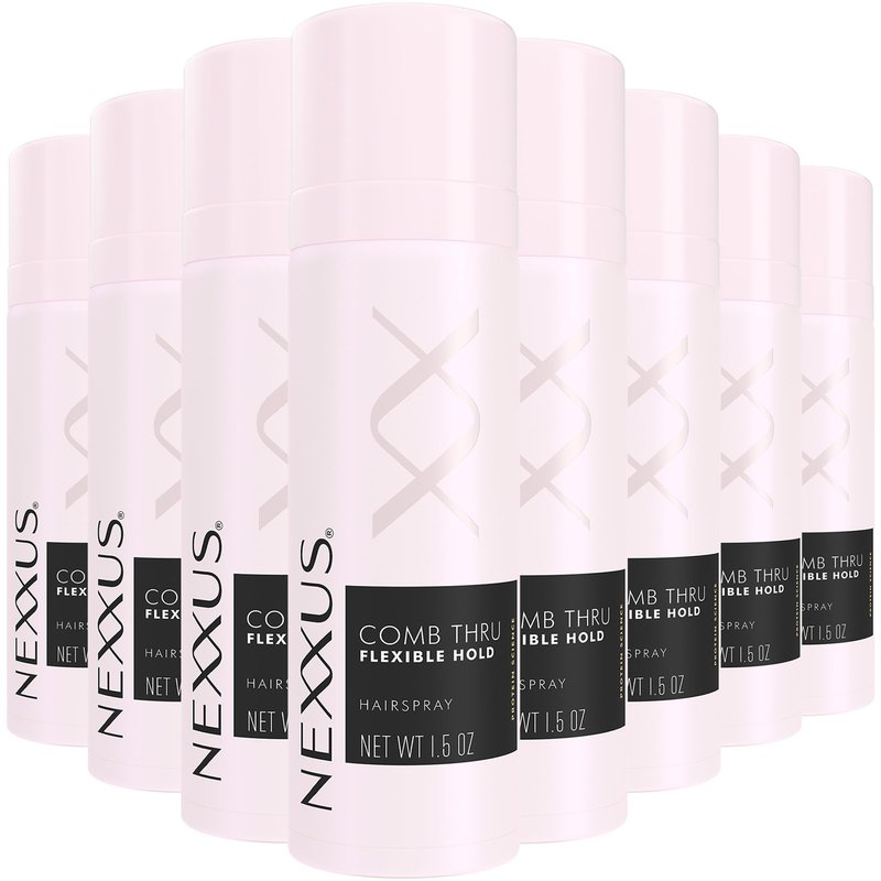 Nexxus Travel Hairspray, Comb Thru Flexible Hold 8-Pack – 72-Hour Anti-Humidity Shield, 48-Hour Frizz Control, Rose Fragrance, 1.5 Oz Ea