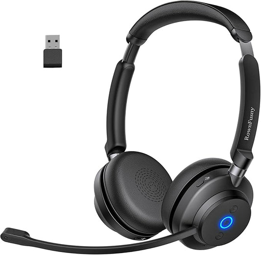 Wireless Bluetooth Headset with Microphone for Work, Bluetooth 5.3, Noise Reduction Mic with HD Voice, Hi-Fi Stereo Sound, Lightweight & Comfortable Design for PC, Laptop, Phone, Call Center, Home
