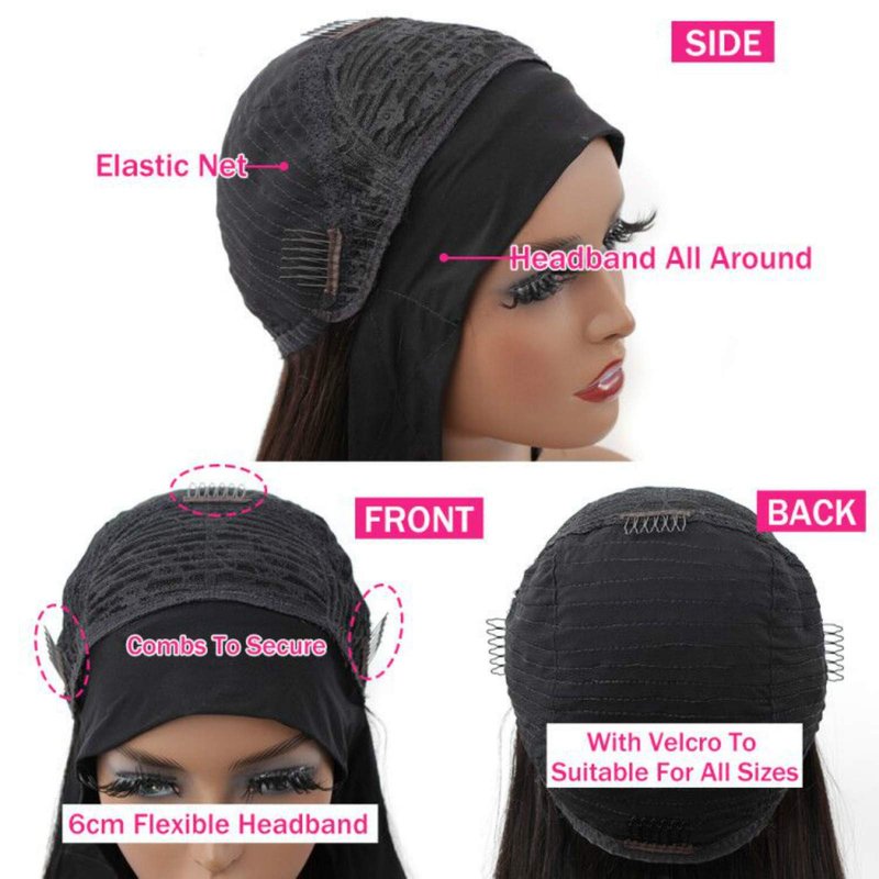 Headband Wigs for Black Women Human Hair Body Wave Headband Wig Human Hair 9A Brazilian Virgin Hair None Lace Front Wigs Human Hair Wear and Go Glueless Half Wigs 150% Density (14" Headband wigs)