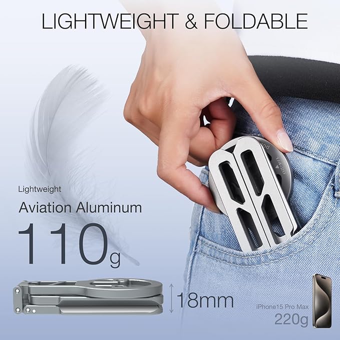 Magnetic Pocket Phone Tripod Foldable Compatible with Magsafe for iPhone 17/16/15/14/13/12 Plus Pro Max Series, Upgrade Mini Cell Phone Tripod Mount Handle Smartphone Desk Stand Travel All in One
