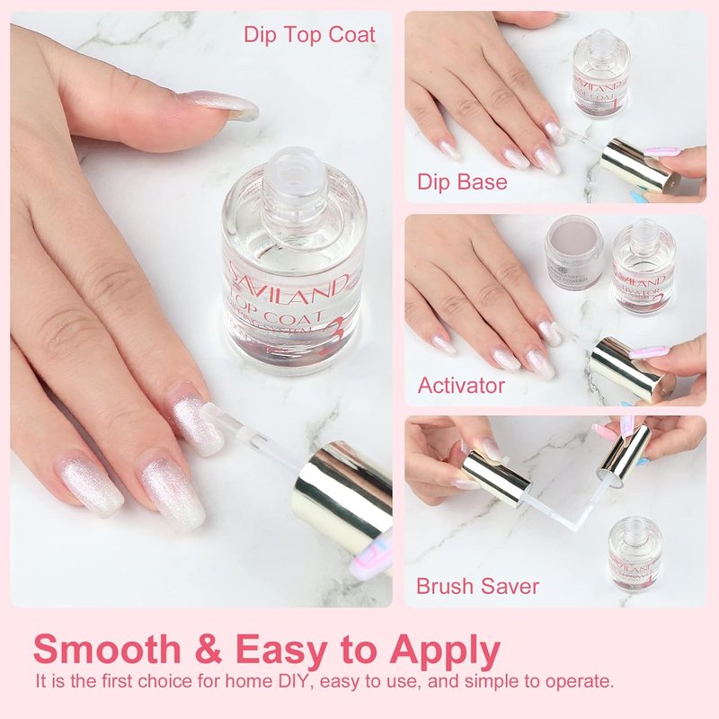 SAVILAND Dip Powder Liquid Set - 10 Pcs Base & Top Coat with Activator | 15 ml Acrylic Nail Essentials