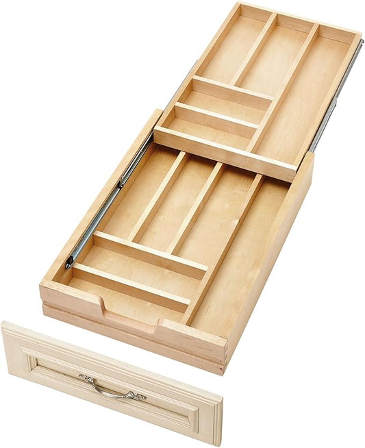 Rev-A-Shelf 15 Inch Wide 2 Tiered Kitchen Utensil & Cutlery Pullout Drawer Tray Organizer, 18" W Soft Close