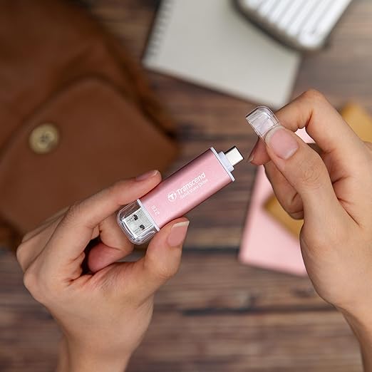 Transcend ESD310 512GB External SSD, Up to 1,050MB/s, Dual USB Flash Drive for iPhone/iPad/Mac/Windows, Android/Tablet/PC, USB3.2Gen2 Thumb Drive Photo Stick, 2-in-1 Type C&Type A Memory Stick - Pink