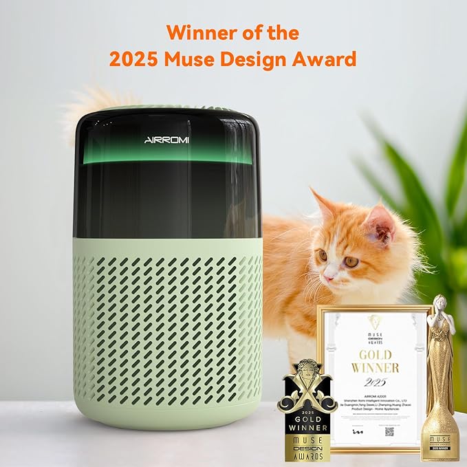 AIRROMI HEPA Air Purifier for Bedroom&Home,Pet Air Purifier for Home Pets,Removes Pet Odor,Cat Litter Smell,Dust,Smoke&Allergies,Quiet Room Air Purifier with Scents,360°Air Cleaner,A2005 Green