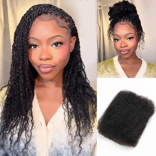REBECCA FASHION Afro Kinky Bulk Human Hair 50g/Pack Braiding Hair for Dreadlock Extensions, Loc Repair, Afro Kinky Curly Human Hair Bulk for Twist 12 Inch Natural Black Color