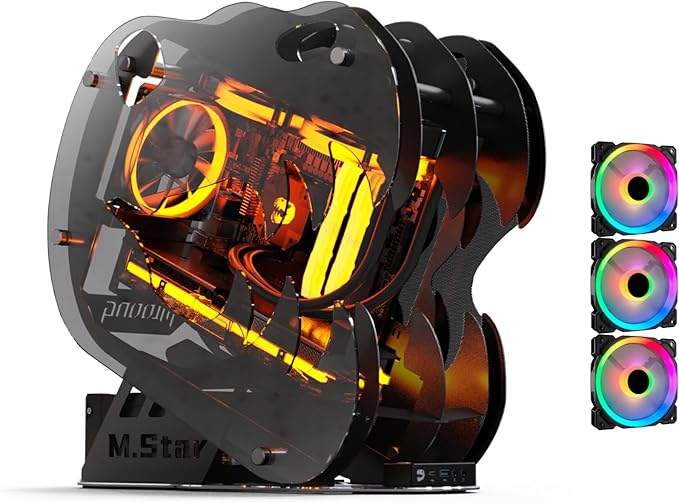 MegaPC Upgraded Open-Frame Mid-Tower Micro-ATX/Mini-ITX Gaming PC Case, Tempered Glass Side Panel, Pre-Installed ARGB PWM Fan, with USB3.0, Type-C, 240mm Radiator Support (Black)