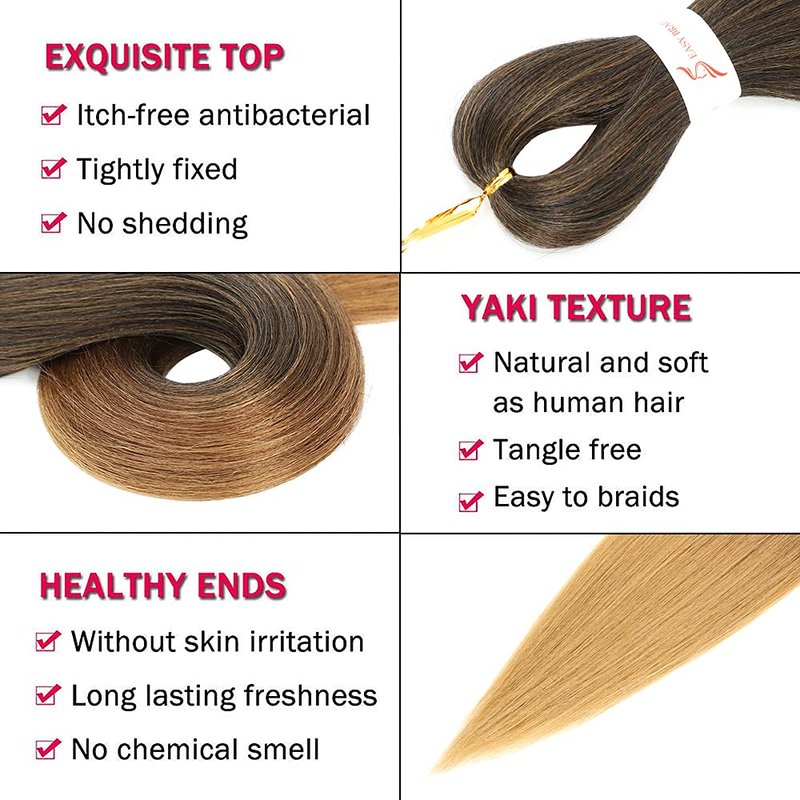 Pre Stretched Braiding Hair Ombre 36 Inch Long Brown Braiding Hair 8 Packs Easy Braids Hair Yaki Straight Hot Water Setting Synthetic Ombre Braid Hair Extensions for Crochet Hair Braiding Twist