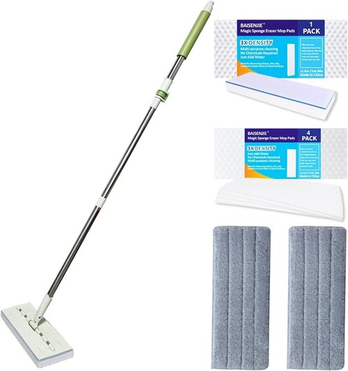 Magic Sponge | 60" Adjustable Mop with Flexible 13" Flat Head & Microfiber Pad for Effortless Cleaning