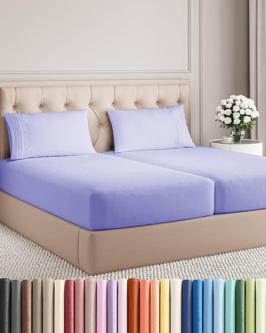 Split King Size 5-Piece Sheet Set | Comfy Breathable Cooling Bed Sheets - Luxury Lavender Bedding with Deep Pockets