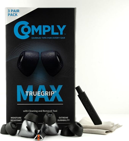 Comply TrueGrip MAX | Premium Memory Foam Replacement Earbud Tips for Samsung Galaxy Buds4 Pro & Buds3 Pro | Long-Lasting Comfort, Secure Fit, Noise Isolation | Black (Medium) (3 Pairs)