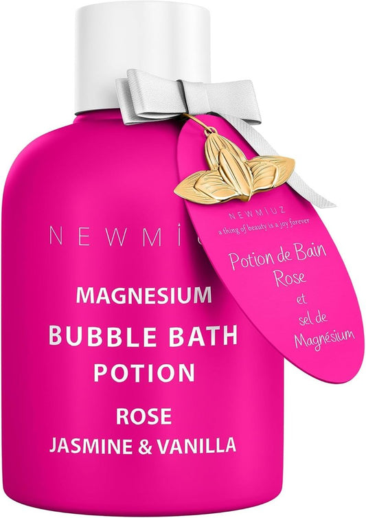 Magnesium Bubble Bath - Relaxing Rose Jasmine Vanilla Foam for Sore Muscles | Moisturizing Epsom Salt Spa Gift for Women