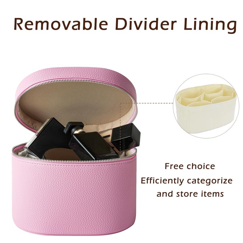 RSRSLEII Pink Aesthetic Makeup Bag, Travel Makeup Vanity Case with Divider and Handle, Waterproof PU Leather Cosmetic Organizer Bag, Portable Toiletry Bag for Women(02Pink)