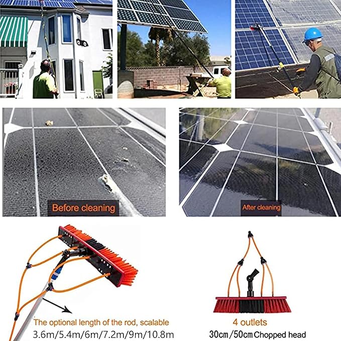 12-36 Foot Window Cleaning Water Fed Poles,Window Cleaning Water Fed Poles Roof Cleaning Tools Solar Panel Cleaning Brush 35m Brush Head Easy to Install Steel Buckle Fastening,7.2m/24FT