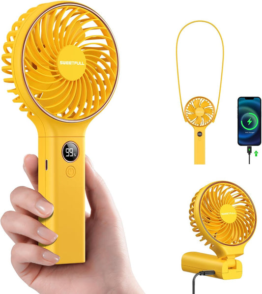 Sweetfull Handheld Portable Fan - 5000mAh Rechargeable Battery, 6 Speed Wind, LED Display | Mini Travel Essential