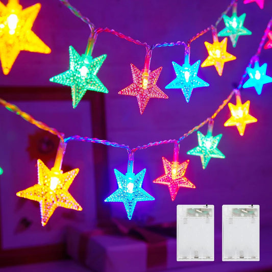 Minetom Star String Lights - 50 LED Battery Operated Fairy Lights | 17 ft Waterproof Multi-Color Decor for Indoor & Outdoor Events