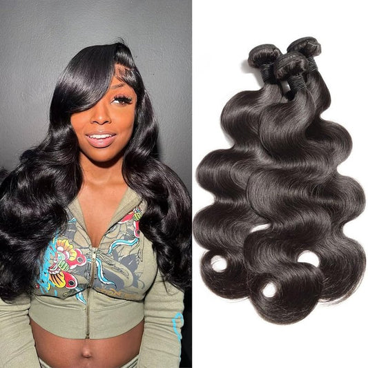 Body Wave Human Hair Bundles - 100% Unprocessed Brazilian Virgin Hair Extensions | 10, 12, 14 Inch Natural Color for Black Women