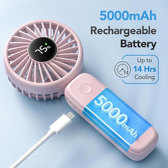 PANERGY Handheld Fan Foldable, 5000mAh Rechargeable Hand Fans with Powerful Cooling, 4 Speeds, LED Display, Portable Fan for Travel,Concerts,Makeup,Lash,Outdoor Events,Gifts Women