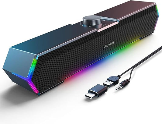 LENRUE G11 Computer Speakers for Desktop, Touch Lights PC Speakers with Surge Clear Sound, USB C/USB Powered, AUX Audio for Computer Desktop PC Laptop Desk