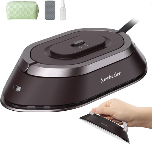 Newbealer Travel Iron - Mini Dry Iron with Global Voltage, 300W Power, Non-Stick Soleplate, 0.8lbs (Brown)