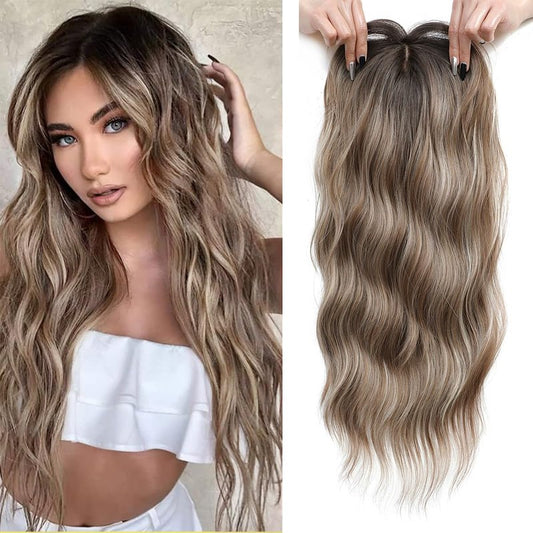 PANEWAY Hair Topper for Women 20 Inch Wavy Synthetic Fiber Topper with Natural Waves, Clip-In Hairpiece for Thinning Hair, Adds Volume & Length, Lightweight & Breathable