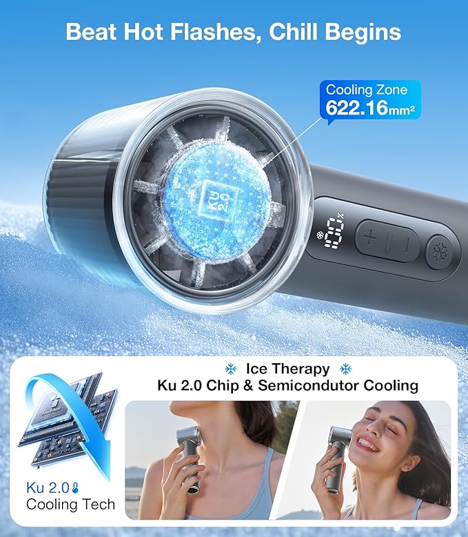 TORRAS COOLiFY Iva Handheld Fan with Ice Cooler, [Chill by 50°F], 0-100 Adjustable Speed, Super Mini Powerful Portable Fan 4900mAh Rechargeable, Hand Fans for Travel Essentials,Gift for Father,Grey
