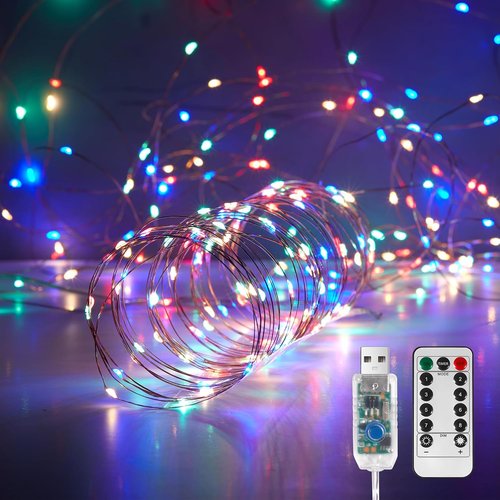 Ariceleo USB Powered Fairy Lights - 32.8 Ft 100 LED Twinkle String Lights with Remote & Timer | Waterproof Multi-Color for Parties, Weddings, Christmas