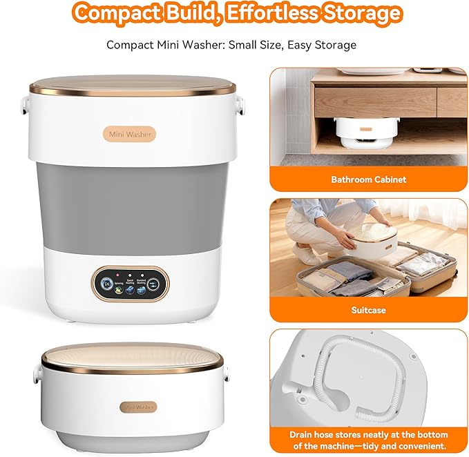 Portable Washing Machine, Folding 16L Mini Washer and Spin-Dryer With Hanger, Large Capacity Small Compact Laundry Machine of Underwear, Baby Clothes, for Apartments, Dormitories, RV, Travel, (White)