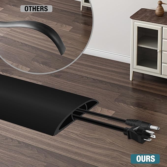 Floor Cord Cover, Cable Protector, 0.63W x 0.31H inches, Wire Cover for Extension Cords, Floor Cable Covers Prevent Cable Trips (Black, 50-3.3 Feet)