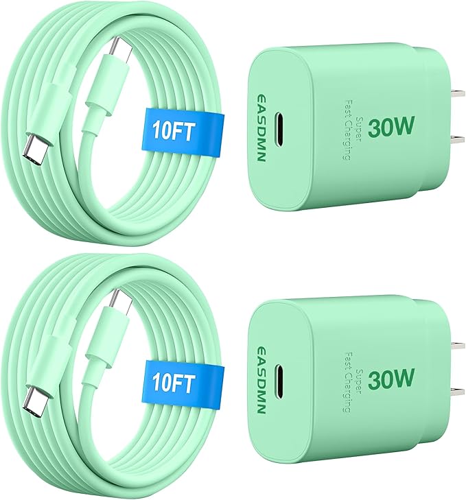 30W USB C i Phone 17 16 15 Charger Fast Charging, 2PACK Wall Charger for iPhone 16 15 Pro Max Charger Cord 10FT Fast Type C Block for iPhone 17 Pro Max/17 Air/16/15 Plus/15 Pro Max,i Pad Pro, Green