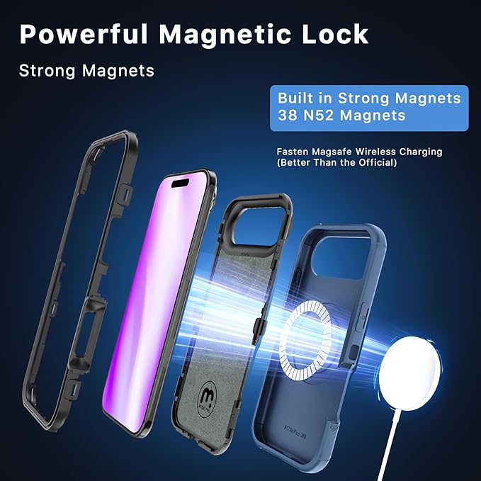 M MYBAT PRO for iPhone Air Case with Belt Clip Holster,[Compatible with Magsafe] w/Screen Protector,Anti-Drop,Shockproof,w 360°Rotating Kickstand,Heavy Duty Protection (Blue) (Blue)