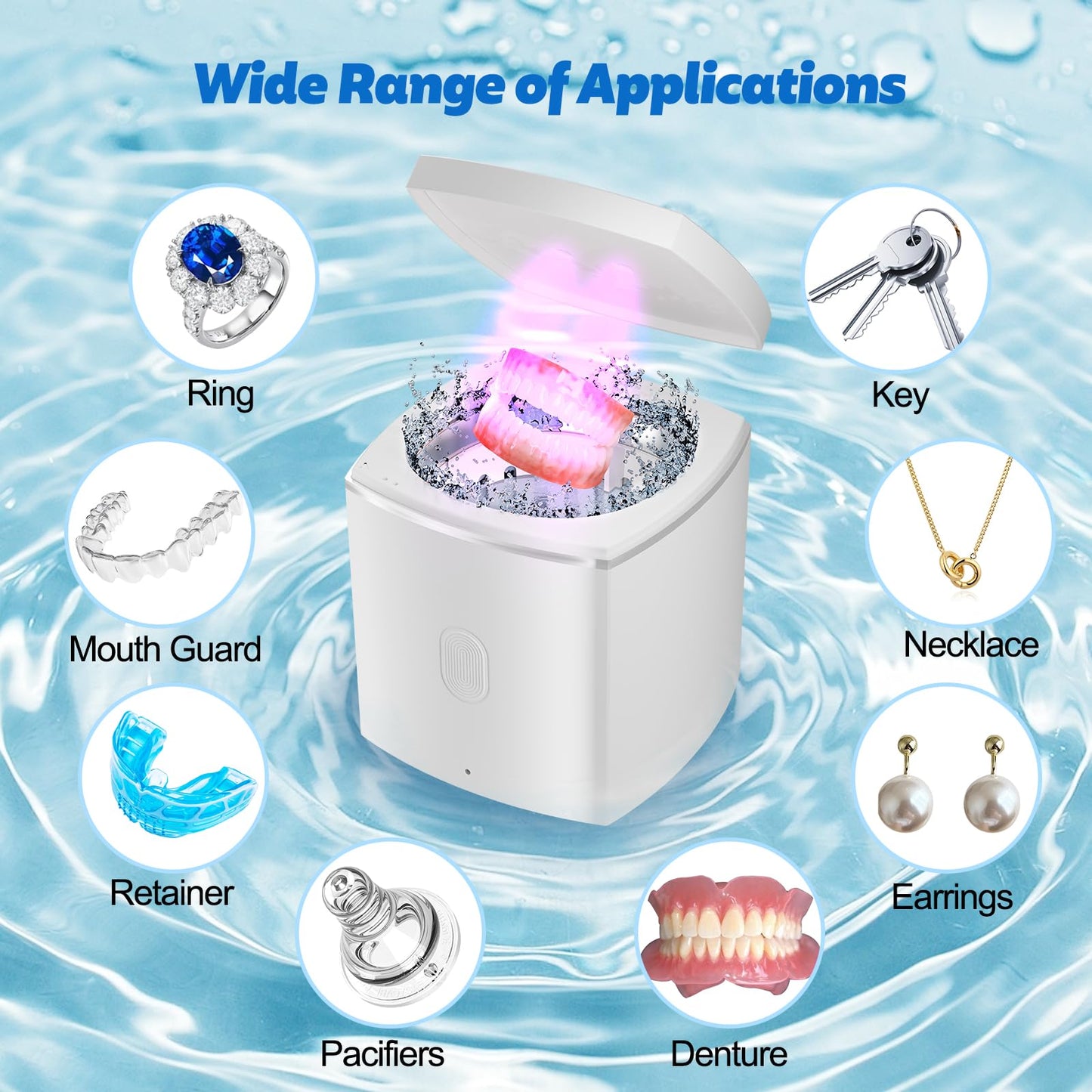 U-V Ultrasonic Dental Cleaner;UltraSonic Retainer Cleaner Machine for Denture,Aligner,Whitening tray,200ml Portable Mouth Guard Cleaner, Invisalign Cleaner Pod,Professional Sonic Jewelry Cleaner White